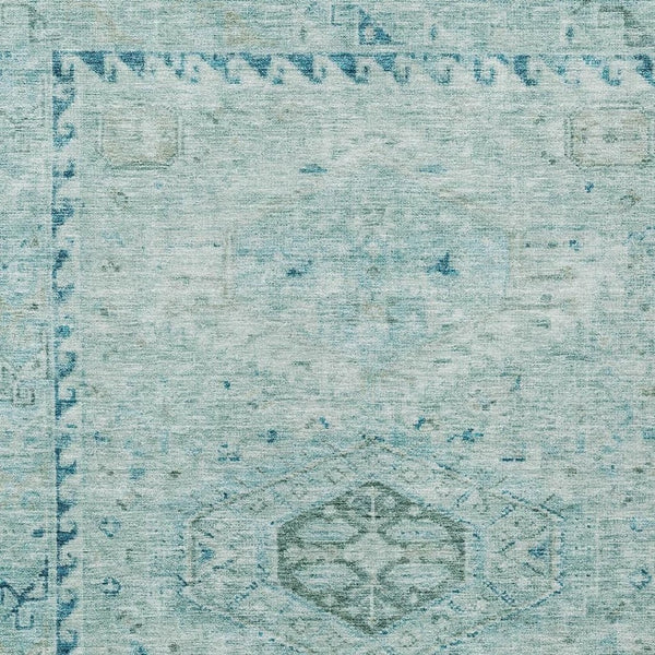 HomeRoots 8' X 10' Aqua Teal Medallion Washable Area Rug - Durable Indoor Outdoor Accent for Any Space 688684