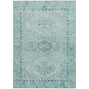 HomeRoots 8' X 10' Aqua Teal Medallion Washable Area Rug - Durable Indoor Outdoor Accent for Any Space 688684