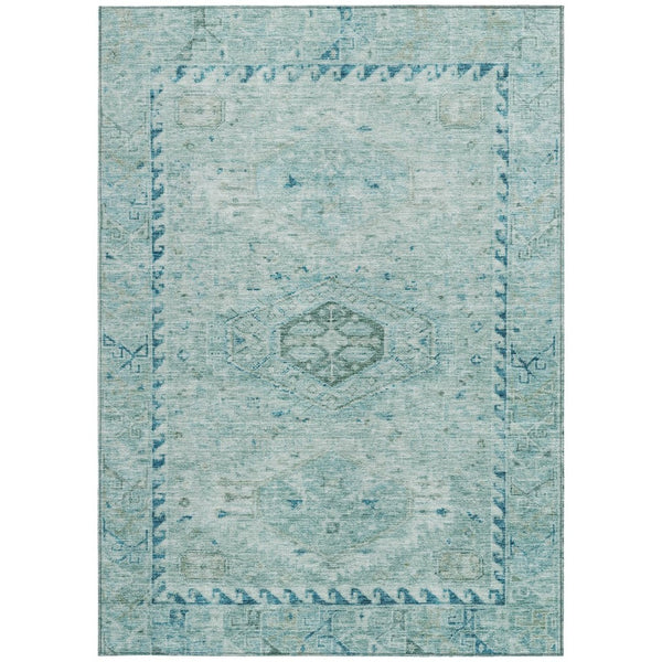 HomeRoots 8' X 10' Aqua Teal Medallion Washable Area Rug - Durable Indoor Outdoor Accent for Any Space 688684