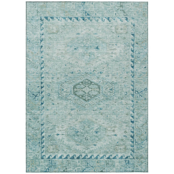HomeRoots 8' X 10' Aqua Teal Medallion Washable Area Rug - Durable Indoor Outdoor Accent for Any Space 688684