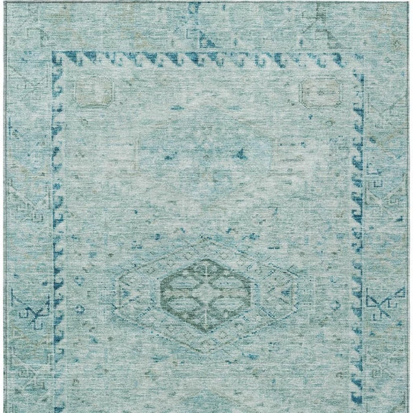 HomeRoots 9' X 12' Aqua & Teal Medallion Washable Area Rug – Durable Indoor/Outdoor Charm for Any Space! 688685