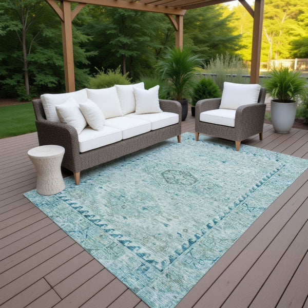 HomeRoots 9' X 12' Aqua & Teal Medallion Washable Area Rug – Durable Indoor/Outdoor Charm for Any Space! 688685
