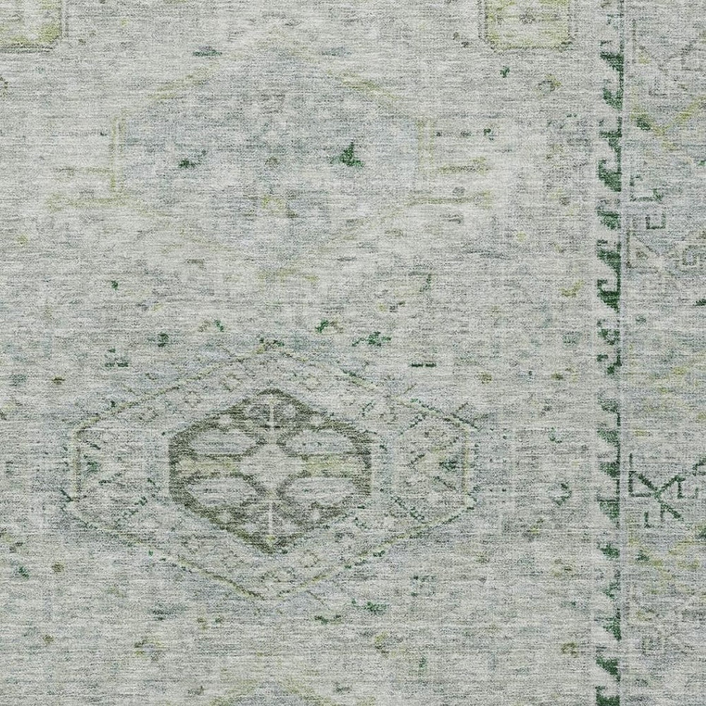 HomeRoots 5' Vibrant Lime Green and Beige Medallion Area Rug – Washable, Durable, Indoor/Outdoor Essential! 688688