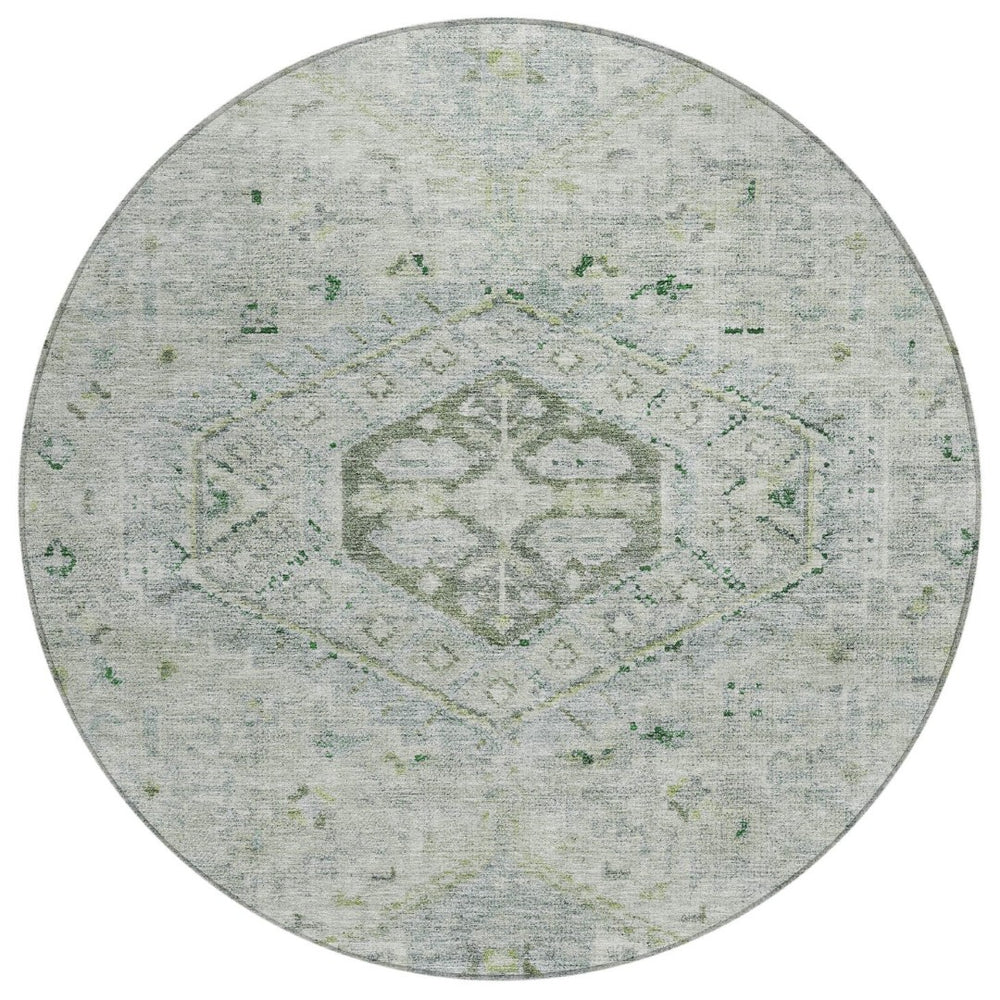 HomeRoots 8' Vibrant Lime Green & Beige Round Medallion Indoor-Outdoor Rug – Durable, Washable, Stylish Accent 688689
