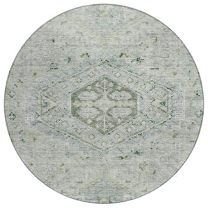 HomeRoots 8' Vibrant Lime Green & Beige Round Medallion Indoor-Outdoor Rug – Durable, Washable, Stylish Accent 688689