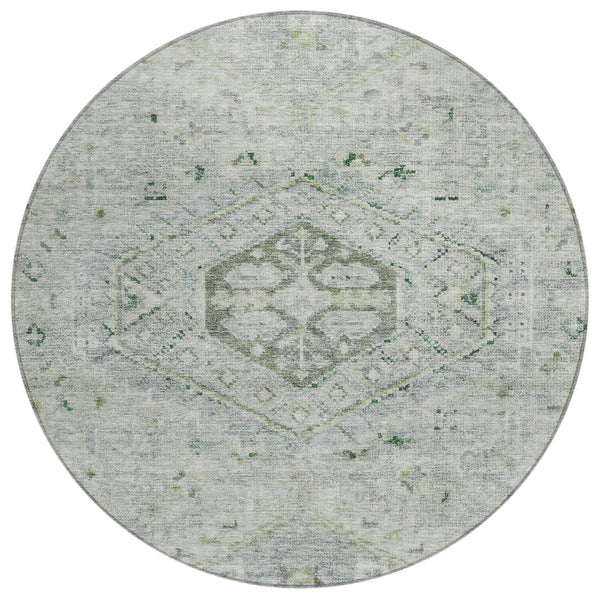 HomeRoots 8' Vibrant Lime Green & Beige Round Medallion Indoor-Outdoor Rug – Durable, Washable, Stylish Accent 688689