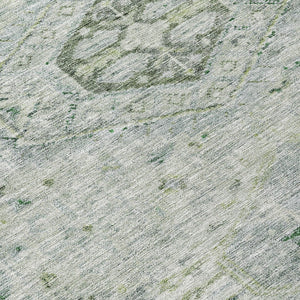 HomeRoots 8' Vibrant Lime Green & Beige Round Medallion Indoor-Outdoor Rug – Durable, Washable, Stylish Accent 688689