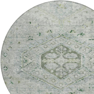 HomeRoots 8' Vibrant Lime Green & Beige Round Medallion Indoor-Outdoor Rug – Durable, Washable, Stylish Accent 688689