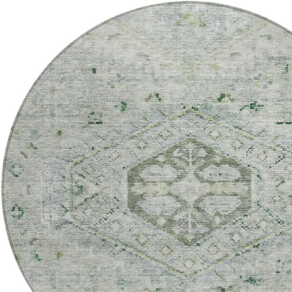 HomeRoots 8' Vibrant Lime Green & Beige Round Medallion Indoor-Outdoor Rug – Durable, Washable, Stylish Accent 688689