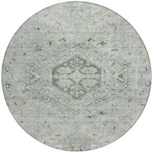 HomeRoots 8' Vibrant Lime Green & Beige Round Medallion Indoor-Outdoor Rug – Durable, Washable, Stylish Accent 688689