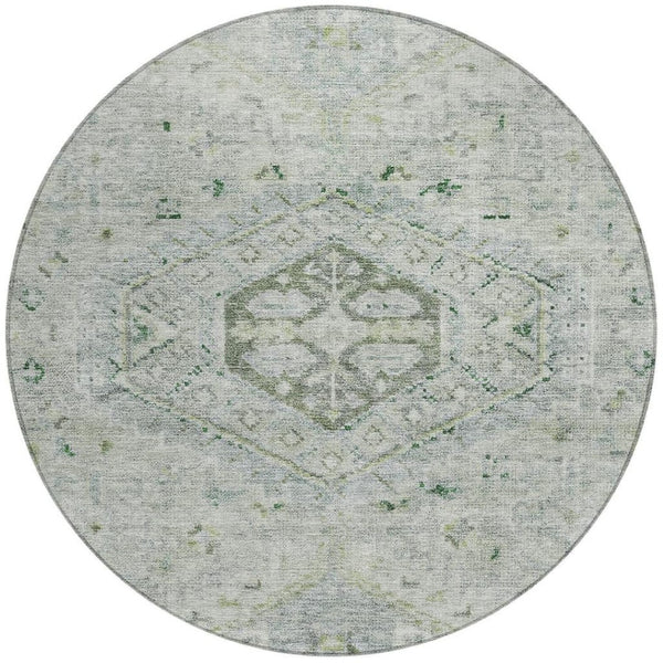 HomeRoots 8' Vibrant Lime Green & Beige Round Medallion Indoor-Outdoor Rug – Durable, Washable, Stylish Accent 688689