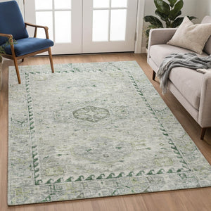 HomeRoots 10' Vibrant Lime Green and Beige Medallion Washable Area Rug for Indoor & Outdoor Living Spaces 688692