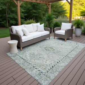 HomeRoots 10' Vibrant Lime Green and Beige Medallion Washable Area Rug for Indoor & Outdoor Living Spaces 688692