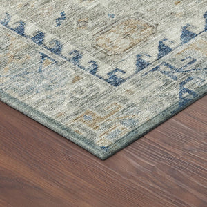 HomeRoots 8' Linen and Blue Round Medallion Rug - Stylish, Washable, Durable for Indoor & Outdoor Spaces! 688695