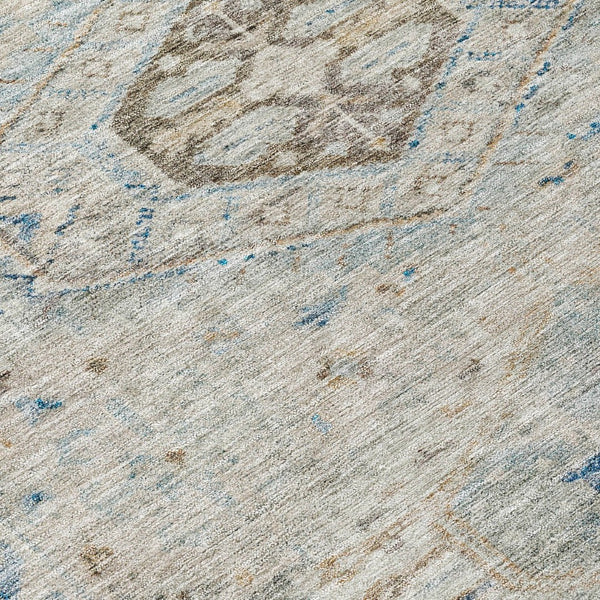 HomeRoots 8' Linen and Blue Round Medallion Rug - Stylish, Washable, Durable for Indoor & Outdoor Spaces! 688695