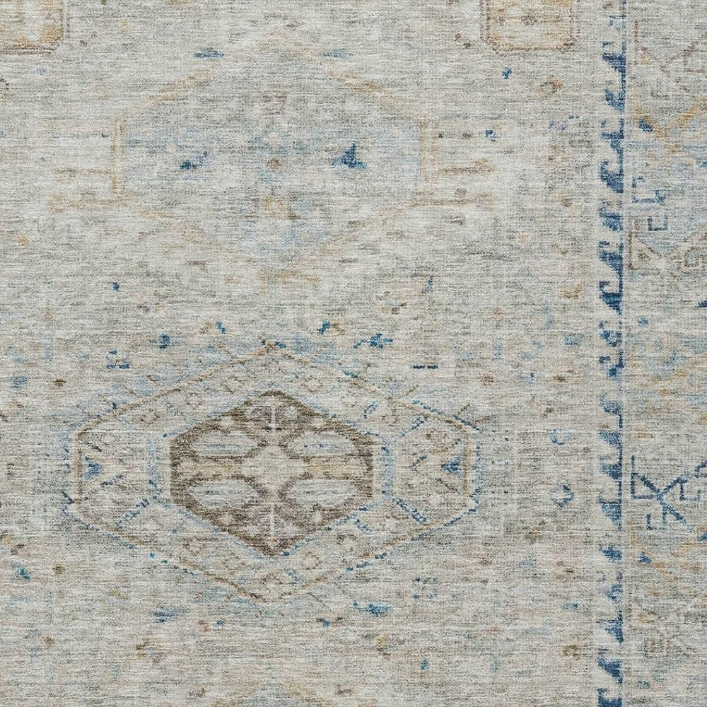 HomeRoots 8' X 10' Linen and Blue Medallion Washable Area Rug - Stylish, Durable Design for Indoor & Outdoor Use 688696