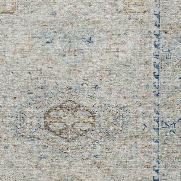 HomeRoots 8' X 10' Linen and Blue Medallion Washable Area Rug - Stylish, Durable Design for Indoor & Outdoor Use 688696