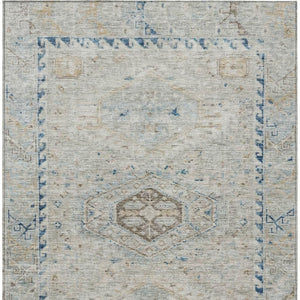 HomeRoots 8' X 10' Linen and Blue Medallion Washable Area Rug - Stylish, Durable Design for Indoor & Outdoor Use 688696