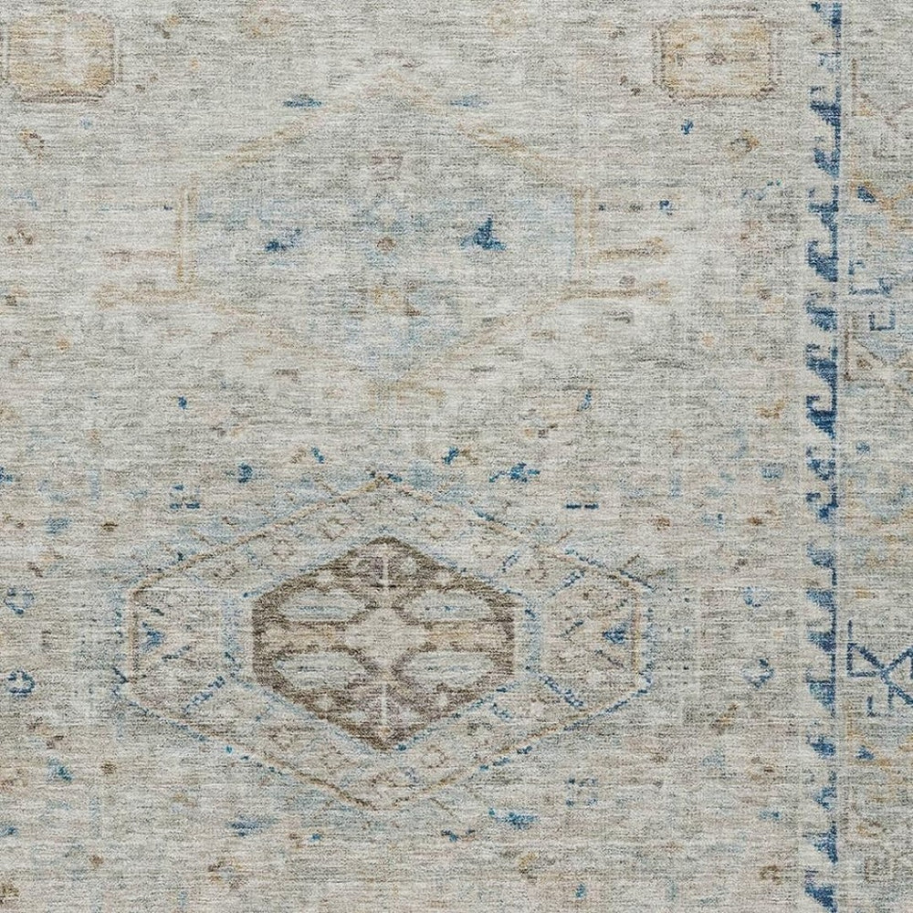 HomeRoots 9' Elegant Linen & Blue Medallion Washable Area Rug for Indoor/Outdoor Use - Durable & Stylish Decor 688697