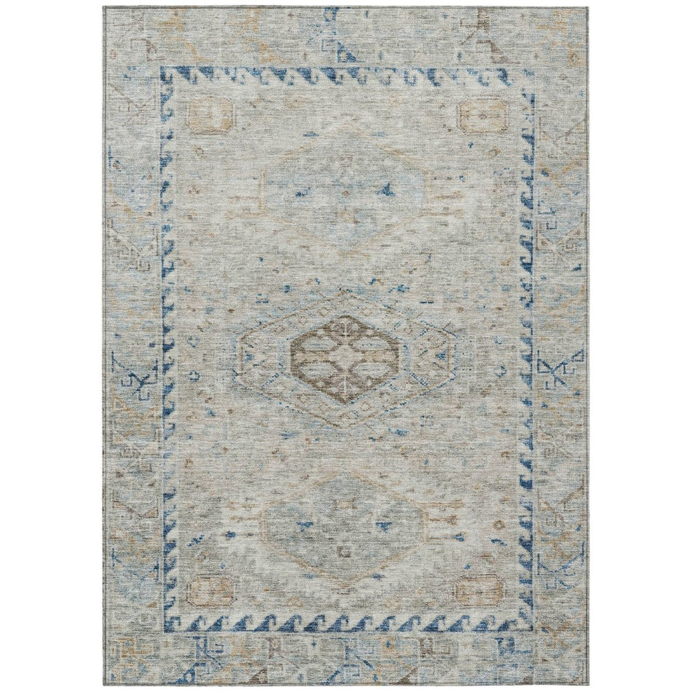 HomeRoots 9' Elegant Linen & Blue Medallion Washable Area Rug for Indoor/Outdoor Use - Durable & Stylish Decor 688697
