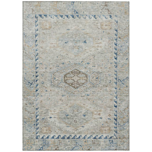 HomeRoots 9' Elegant Linen & Blue Medallion Washable Area Rug for Indoor/Outdoor Use - Durable & Stylish Decor 688697