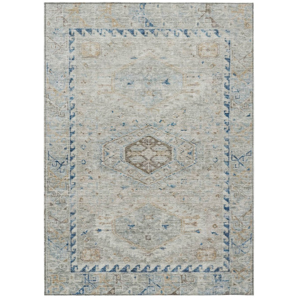 HomeRoots 9' Elegant Linen & Blue Medallion Washable Area Rug for Indoor/Outdoor Use - Durable & Stylish Decor 688697
