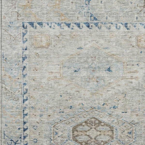 HomeRoots 10' Stylish Linen and Blue Medallion Rug – Durable, Washable, Indoor/Outdoor, Pet-Friendly Design! 688698