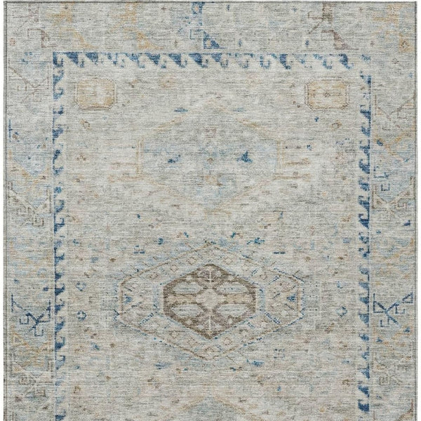 HomeRoots 10' Stylish Linen and Blue Medallion Rug – Durable, Washable, Indoor/Outdoor, Pet-Friendly Design! 688698