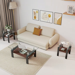 English Elm Set Of 2 Modern Tempered Glass Tea Tables - Stylish, Durable Design For Living Room & Office Use W241P300303-GIGA