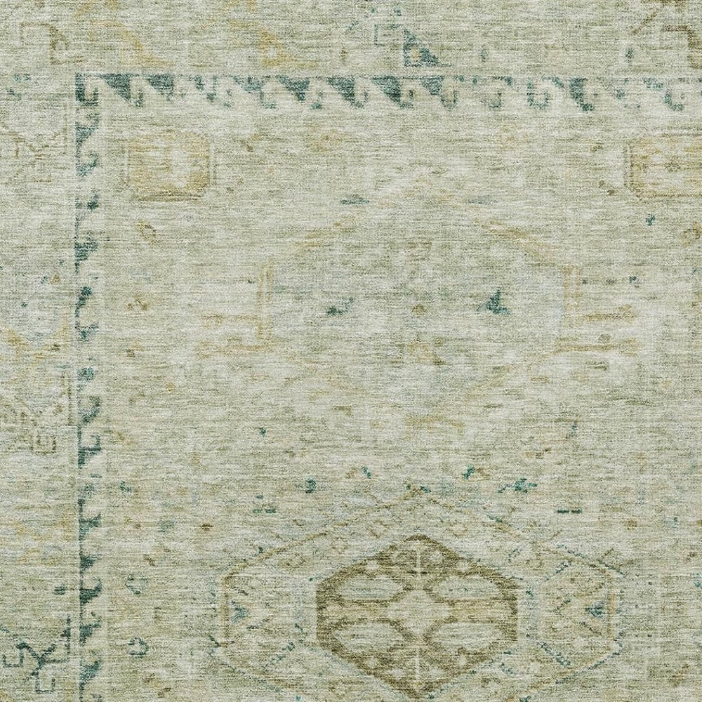 HomeRoots 5' Sage and Gold Medallion Area Rug - Washable, Durable, Indoor/Outdoor Design for Stylish Spaces 688700
