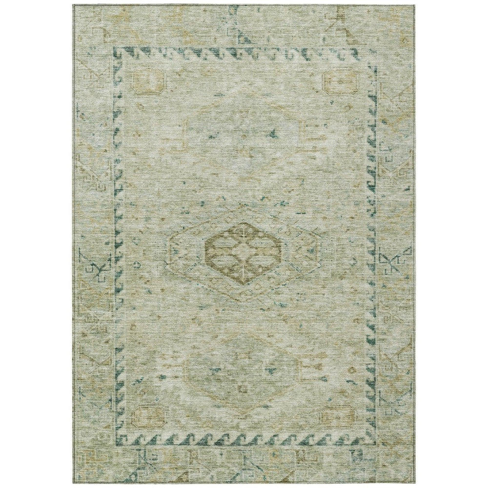 HomeRoots 5' Sage and Gold Medallion Area Rug - Washable, Durable, Indoor/Outdoor Design for Stylish Spaces 688700