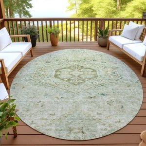 HomeRoots 8' Sage and Gold Medallion Area Rug - Durable, Washable Indoor/Outdoor Design for High-Traffic Spaces 688701