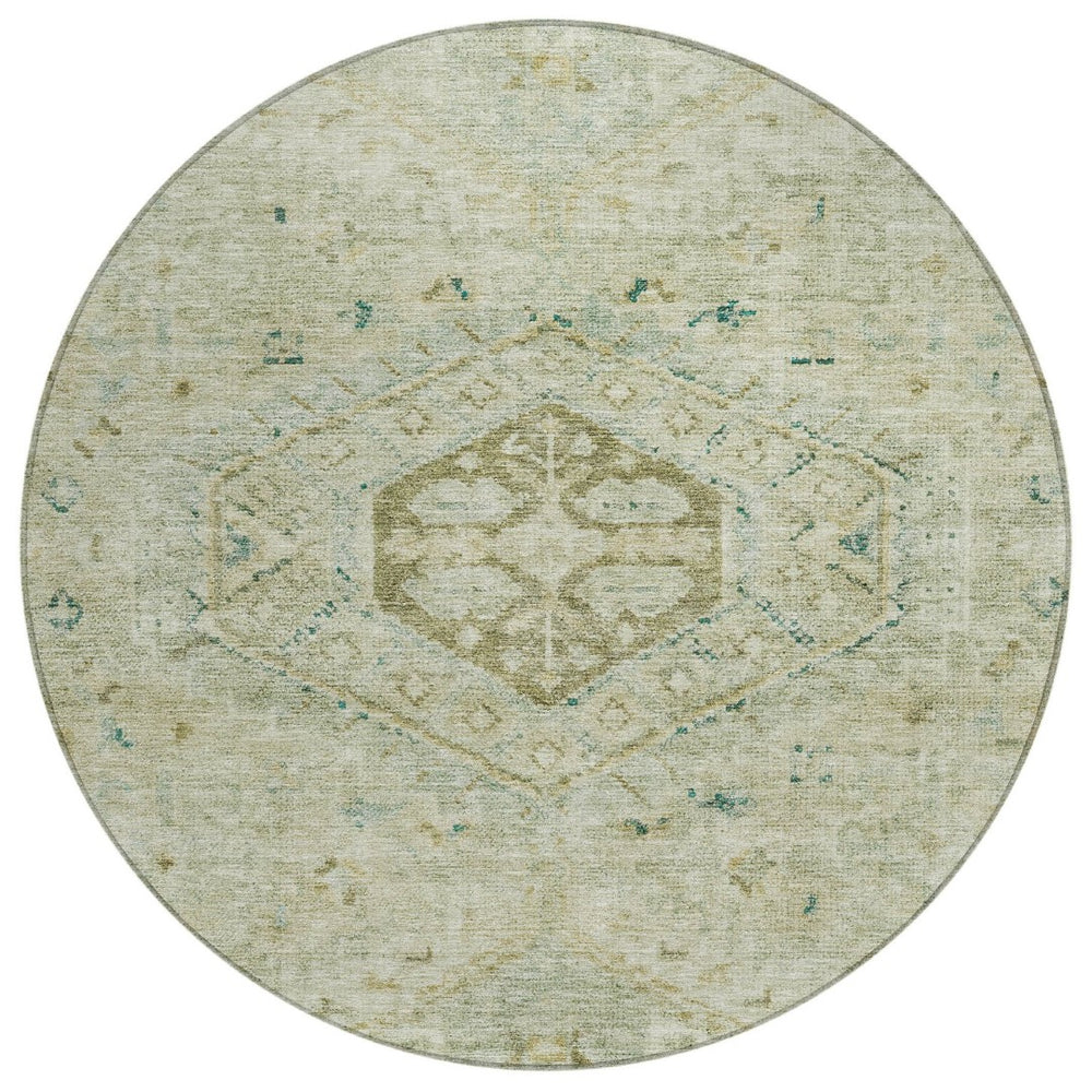 HomeRoots 8' Sage and Gold Medallion Area Rug - Durable, Washable Indoor/Outdoor Design for High-Traffic Spaces 688701