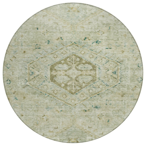 HomeRoots 8' Sage and Gold Medallion Area Rug - Durable, Washable Indoor/Outdoor Design for High-Traffic Spaces 688701