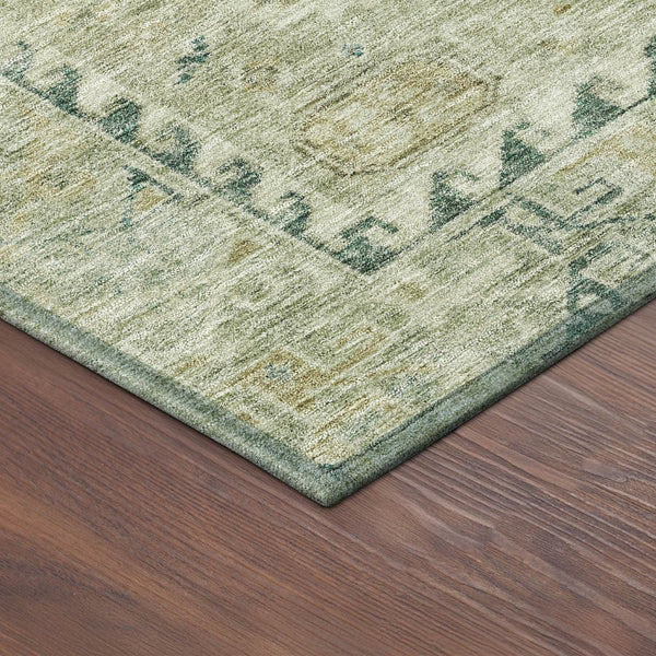 HomeRoots 8' Sage and Gold Medallion Area Rug - Durable, Washable Indoor/Outdoor Design for High-Traffic Spaces 688701