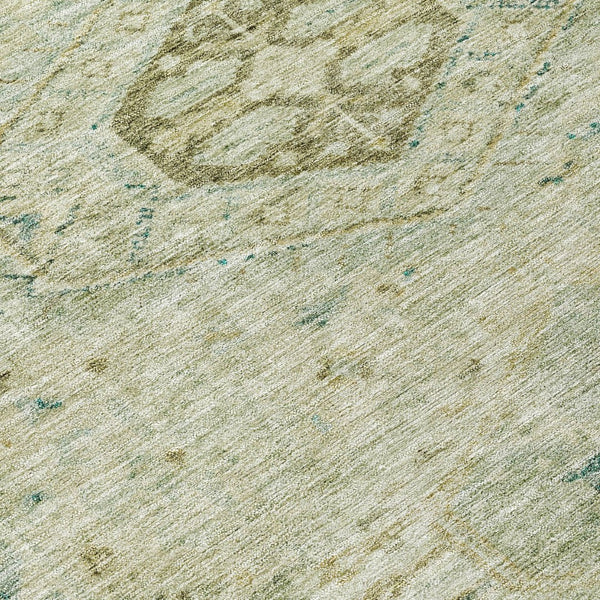 HomeRoots 8' Sage and Gold Medallion Area Rug - Durable, Washable Indoor/Outdoor Design for High-Traffic Spaces 688701