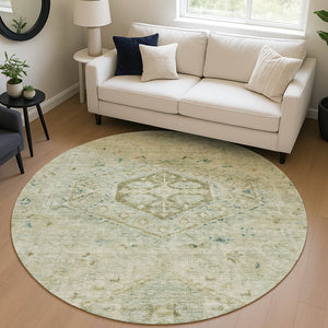 HomeRoots 8' Sage and Gold Medallion Area Rug - Durable, Washable Indoor/Outdoor Design for High-Traffic Spaces 688701