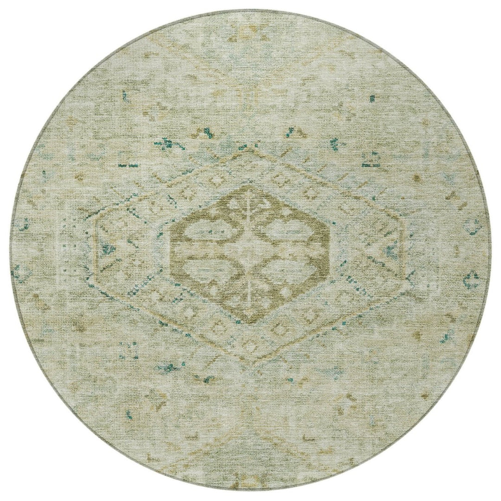 HomeRoots 8' Sage and Gold Medallion Area Rug - Durable, Washable Indoor/Outdoor Design for High-Traffic Spaces 688701