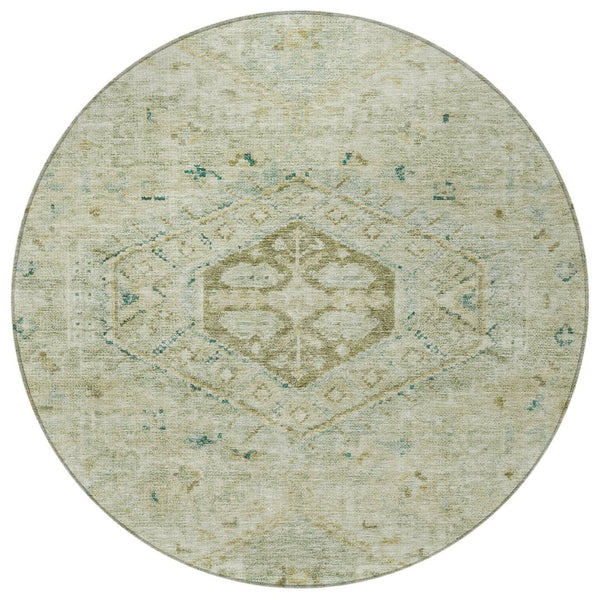 HomeRoots 8' Sage and Gold Medallion Area Rug - Durable, Washable Indoor/Outdoor Design for High-Traffic Spaces 688701