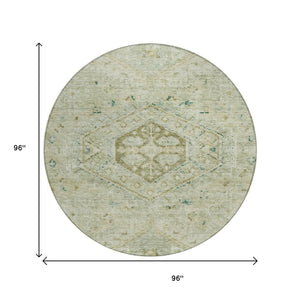 HomeRoots 8' Sage and Gold Medallion Area Rug - Durable, Washable Indoor/Outdoor Design for High-Traffic Spaces 688701