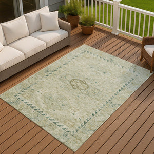 HomeRoots 10' Sage and Gold Medallion Area Rug – Stylish, Washable, Indoor/Outdoor Elegance for Every Space 688704