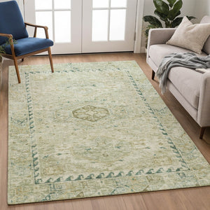 HomeRoots 10' Sage and Gold Medallion Area Rug – Stylish, Washable, Indoor/Outdoor Elegance for Every Space 688704