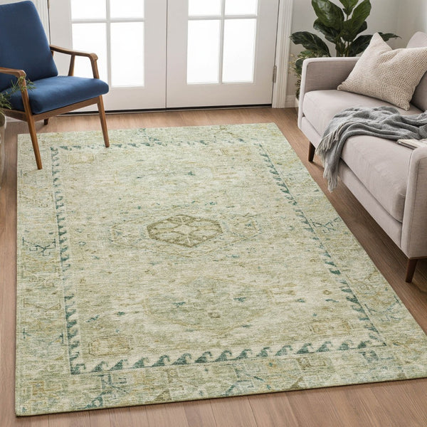HomeRoots 10' Sage and Gold Medallion Area Rug – Stylish, Washable, Indoor/Outdoor Elegance for Every Space 688704