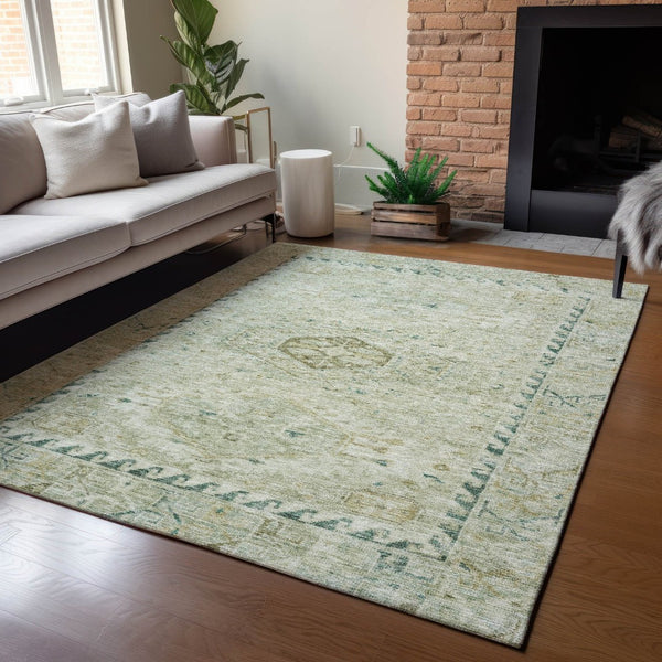 HomeRoots 10' Sage and Gold Medallion Area Rug – Stylish, Washable, Indoor/Outdoor Elegance for Every Space 688704