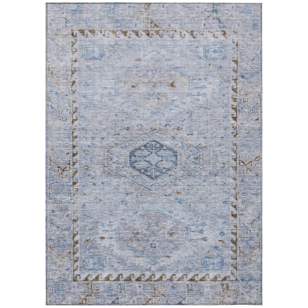 HomeRoots 5' Sky Blue & Brown Medallion Area Rug - Washable, Stain-Resistant for Indoor/Outdoor Use, Durable! 688706