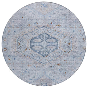 HomeRoots 8' Sky Blue & Brown Round Medallion Rug - Washable, Durable, Indoor/Outdoor Area Rug for High Traffic Spaces 688707