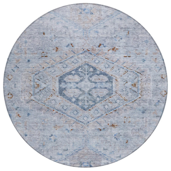 HomeRoots 8' Sky Blue & Brown Round Medallion Rug - Washable, Durable, Indoor/Outdoor Area Rug for High Traffic Spaces 688707