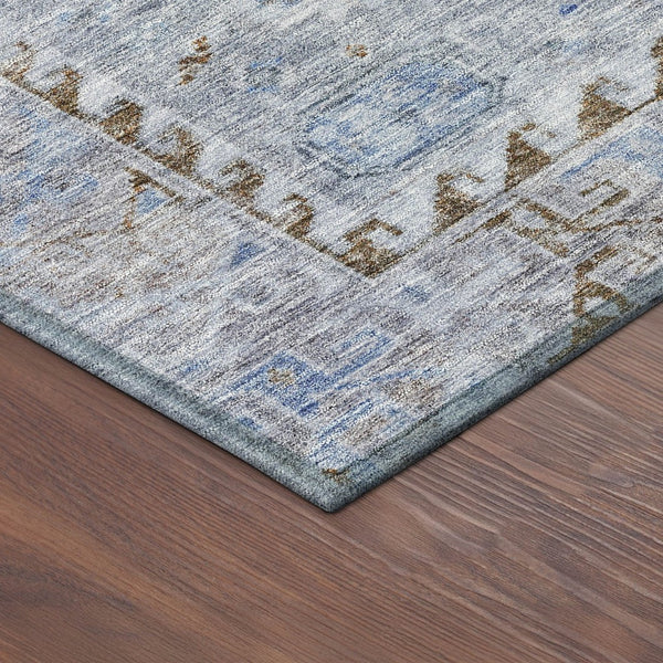 HomeRoots 8' Sky Blue & Brown Round Medallion Rug - Washable, Durable, Indoor/Outdoor Area Rug for High Traffic Spaces 688707
