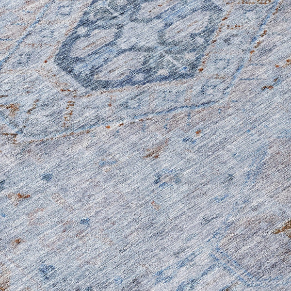 HomeRoots 8' Sky Blue & Brown Round Medallion Rug - Washable, Durable, Indoor/Outdoor Area Rug for High Traffic Spaces 688707