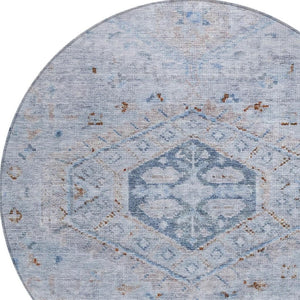 HomeRoots 8' Sky Blue & Brown Round Medallion Rug - Washable, Durable, Indoor/Outdoor Area Rug for High Traffic Spaces 688707